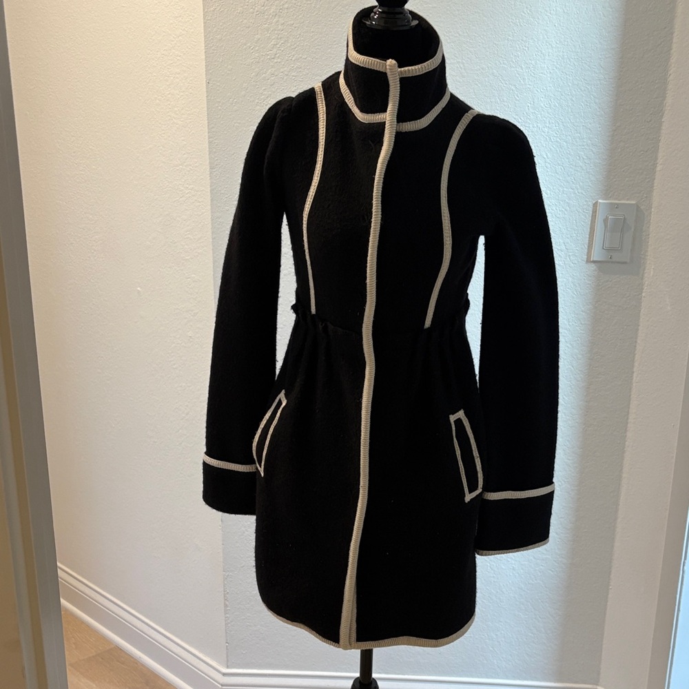 Alice + Olivia Black Trench Coat with Cream Trim